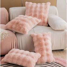 1pc Luxurious Faux Rabbit Fur Tuscany Decorative Pillow Cover, Without Insert, Plush Fluffy Throw Pillow For Living Room, Sofa, Bedroom, Oversized Bolster - Pink - View 10