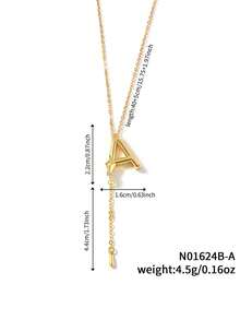 1pc Fashionable Versatile Simple Copper Zirconia Letter Necklace - Yellow Gold - View 26