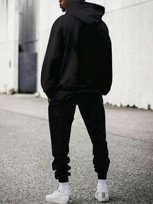 2pcs Men's Casual Printed Tracksuit Set, Suitable For Travel, Outdoor Activities, Camping, Spring/Autumn - Black - View 2