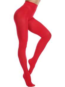 Women's Neon Lime Soft Opaque Tights For Autumn/Winter Street Style, Cozy