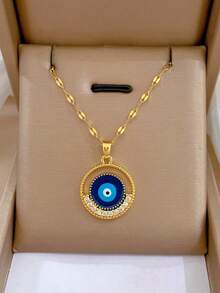 1 Piece Of Fashionable And Elegant Stainless Steel, Circular Eyes, Titanium Steel Chain, Luxurious Banquet, Wedding Necklace, Female Net Red, Versatile Necklace, Friend Gift, Both Sexes, Sisters Gift, Lady Gift, Suitable For Daily Wear, It Is The Best Choice For Daily Wear