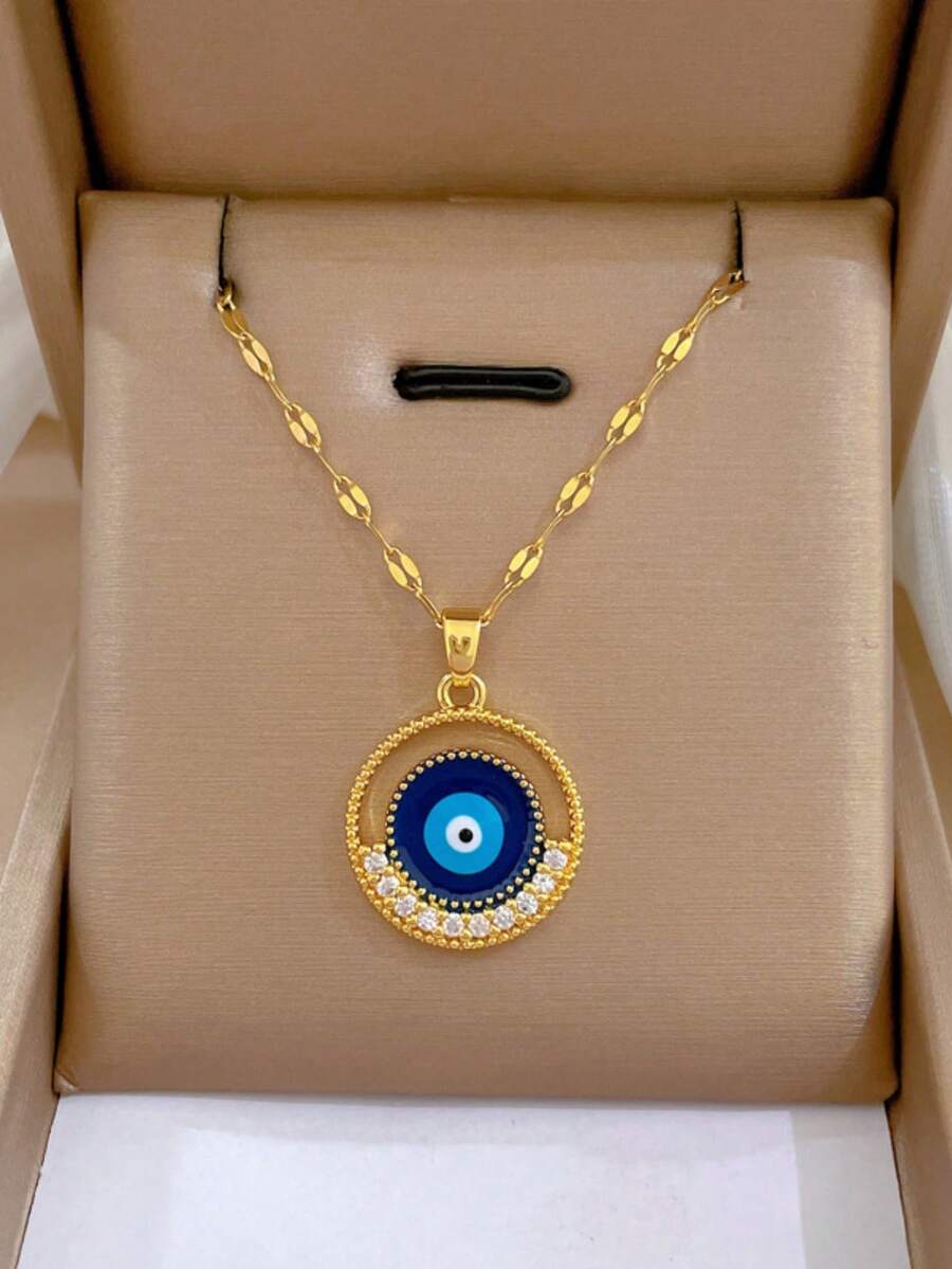 1 Piece Of Fashionable And Elegant Stainless Steel, Circular Eyes, Titanium Steel Chain, Luxurious Banquet, Wedding Necklace, Female Net Red, Versatile Necklace, Friend Gift, Both Sexes, Sisters Gift, Lady Gift, Suitable For Daily Wear, It Is The Best Choice For Daily Wear