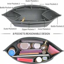 Purse Organizer Insert S Handbag Insert Felt Long Champ Tote Bag Organizer Insert With Cup Beige, Small - Trung bình + Xám nhạt - Xem 7