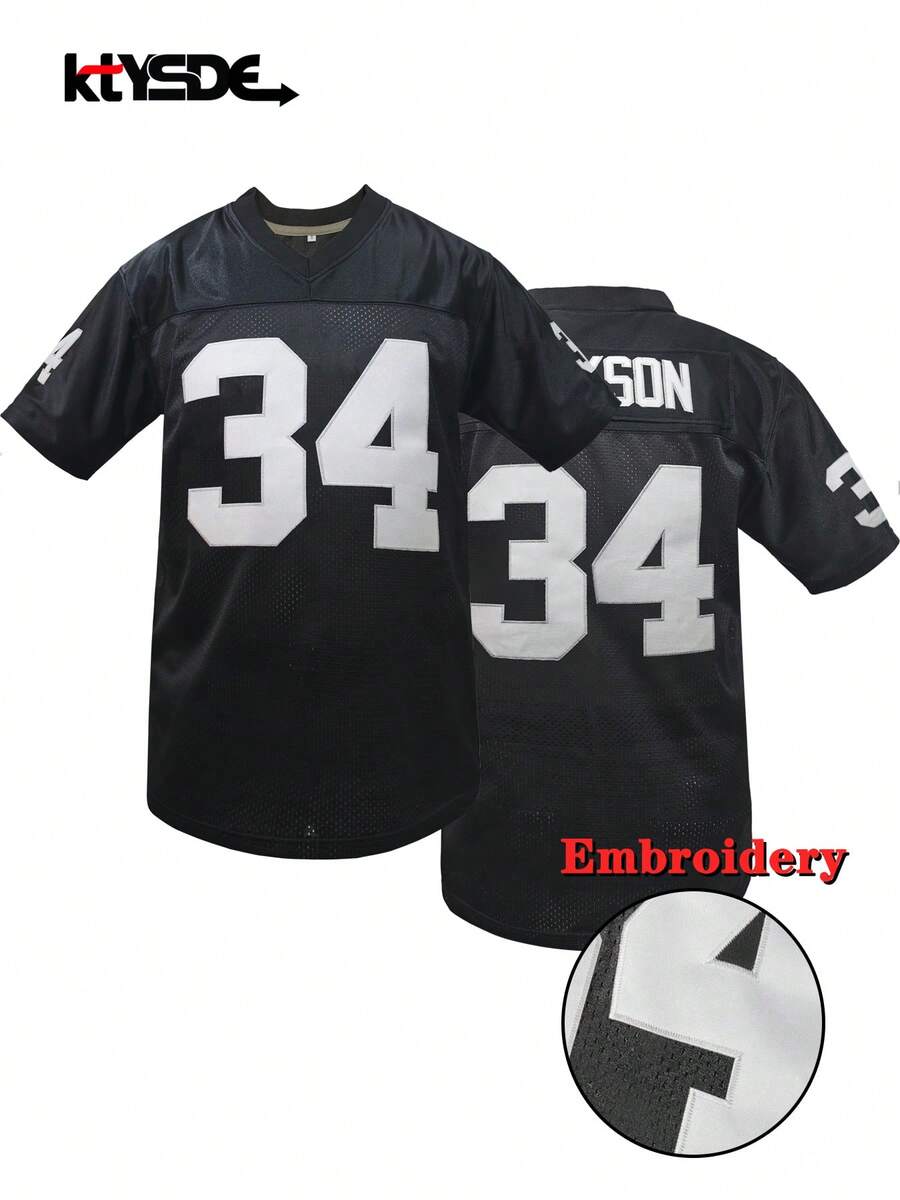 KTYSDE Men's #34 Black Olive Football Jersey, Vintage Las Vegas Embroidered Design - Loose Fit V-Neck Short Sleeve American Football Sports Wear, Suitable For Casual, Match Training And Streetwear, Christmas Gift, - Black - View 1