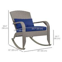 Outsunny Outdoor Wicker Adirondack Rocking Chair, Patio Rattan Rocker Chair With High Back, Seat Cushion And Pillow For Garden, Porch, Balcony, Dark Blue - 藍色 - 查看 2