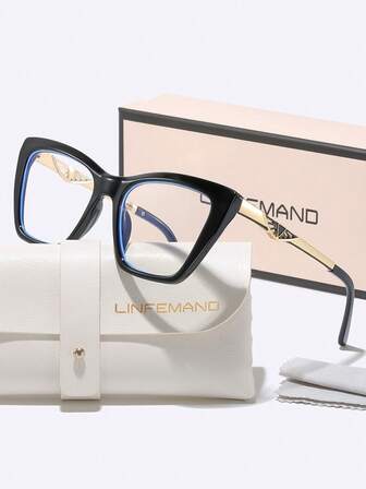  LINFEMAND Classic Cat Eye Decor Fashion Non-Prescription Glasses, Unisex Metal Hollow Decoration Legs, Elegant Luxury Style Accessory, Holiday Gift