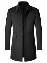 Herrkostymjacka i ullblandning, Casual Fashion Enfärgad Långärmad Kappa med fickor och knappar, Höst-/vinterkläder