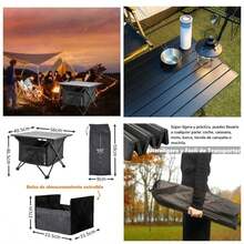 Mesa de Camping Plegable Porttil, Mesa de Playa, Ligero con Bolsa de Almacenamiento, con Cubierta Antideslizante, para Exteriores, Playa, Picnic, Senderismo, Pesca, Negro 35 * 41 * 30cm - Medio - Ver 1