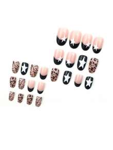 24 piezas de uñas ovaladas para presionar, diseños de Halloween con cuadrícula granallada, telaraña francesa, diseños de tema oscuro. Juego de uñas de Halloween, adecuado para fiestas de chicas, reuniones para bromas, etc. Realza tu encanto.