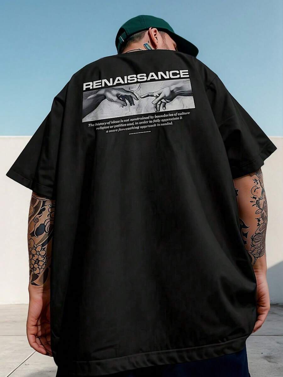 Men's Renaissance Print Oversized Shirt Street Style - 黑色 - 查看 1