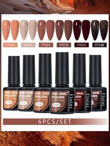 6pcs Gel Nail Polish Set, Long-Lasting Low Allergy, UV/LED Soak-Off, Neutral Shiny Red Tones, Alcohol-Free Nail Gel Kit, Suitable For DIY Manicure And Salon Use - 01 - View 10