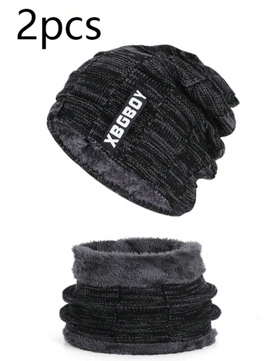 2 Stücke Winter Warm Fashion Urban Beanie Set - Dicke Fleece Halswärmer und Beanie mit warmen Ohren, Beanie Radfahren Winddicht gestrickte Mütze für Herren Damen