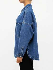 2026 Women Denim Shirts Oversized Long Sleeve Button Down Blouse Distresse Jean Jacket Spring Outfits - Màu xanh lam - Xem 4