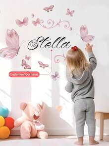 Custom Wall Stickers, Customizable Name,Colorful Butterflies Wall Decals - PVC Self-Adhesive Removable Wall Stickers For Nursery, Kids' Room, Playroom, Or Classroom – Cute & Creative Wall Decor For Any Space - Multicolor - View 1