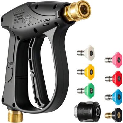 High Pressure Washer Gun 4000PSI Short Jet Wash Gun With M22 14mm Connector And 1/4 Inch Quick Connect Nozzles For Car Washing And Patio Cleaning