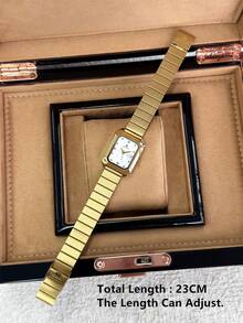 Pablo Raez 1pc Vintage Lady Watch 18K Gold Jewelry Non Tarnish Women Dress Watch Stainless Steel IPG Rectangle Case Elegant Square Brand New Design Quartz Retro Watch For Lady Fahion White High Quality Star Diamond Scales Woman Popular Wristwatch - 均碼 - 查看 11