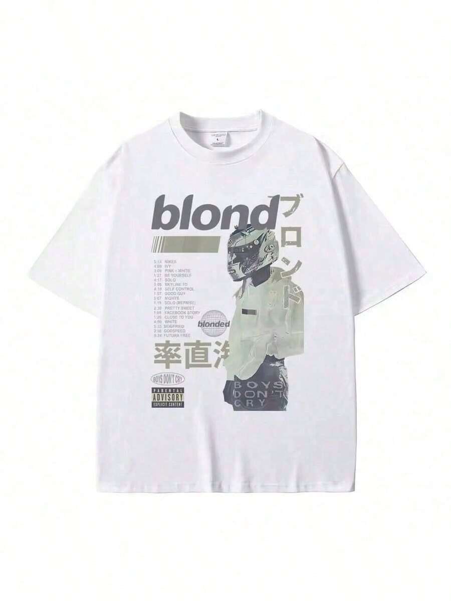 Frank Oceans Shirt Rap Tee Concert Merch Blonds Album Cover Graphic T-Shirt COTTON New Arrival Anime Clothes T Shirts For Men And Women - 白色 - 查看 1