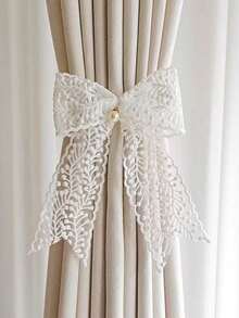 1pc Lace Bowknot Window Curtain Tieback, French Style Sheer Curtain Holdback, Korean Style Elegant Decorative Rope Gifts Birthday Graduation - White - View 9