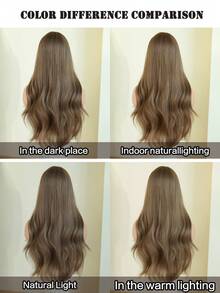 AKAKO 26 Inch Warm Brown Long Wavy Wig With Curtain Bangs, High Quality Heat-Resistant Fiber Synthetic Wave Curly Hair Wig, Gorgeous Goth Style Costume Wigs For Women Halloween Party Masquerade Ball,Music Festivals & Carnival Use - 漸層棕色 - 查看 8