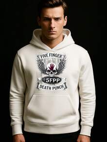 Sudadera con capucha negra con estampado de calavera y alas, estilo casual unisex - Blanco - Ver 1