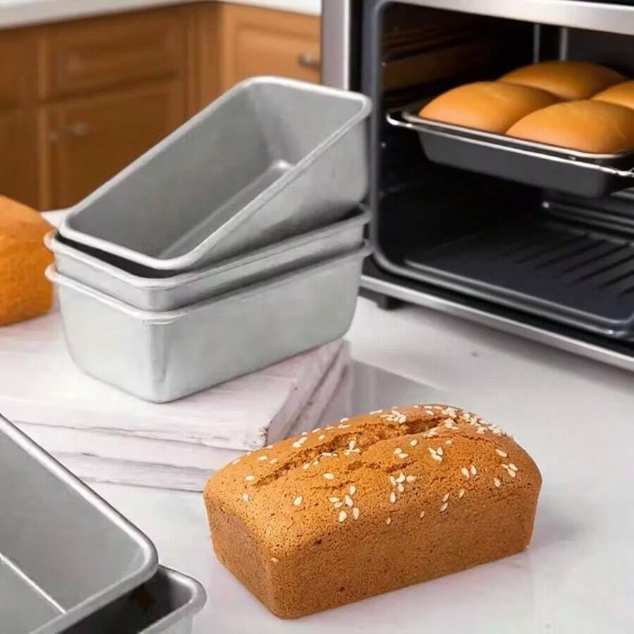 1 cái/2 cái/3 cái, Khuôn bánh mì và bánh ngọt hình chữ nhật bằng nhôm chống dính, Khay nướng bánh mì, Chịu nhiệt và có thể tái sử dụng, Thích hợp cho dụng cụ làm bánh mì nướng kiểu Pháp, Khay có thể xếp chồng lên nhau, Dụng cụ làm bánh