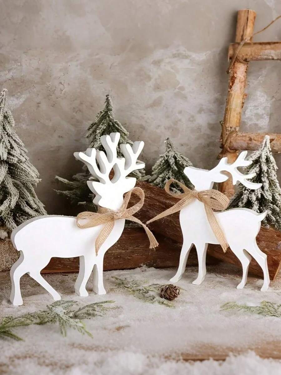 2 cái - Tượng tuần lộc trang trí sang trọng, Tượng hươu thanh lịch, Đồ trang trí để bàn theo chủ đề động vật bằng gỗ nhân tạo cho kệ ngày lễ, tủ, trưng bày tại nhà - Đồ trang trí Giáng sinh mộc mạc, Đa năng, Trang trí phòng không có văn bản, Đồ trang trí lễ hội cho trang trí nhà, Trưng bày xứ sở thần tiên mùa đông, Quà tặng hoàn hảo Quà tặng sinh nhật Quà tặng tốt nghiệp Đồ trang trí Giáng sinh Trang trí phòng Giáng sinh