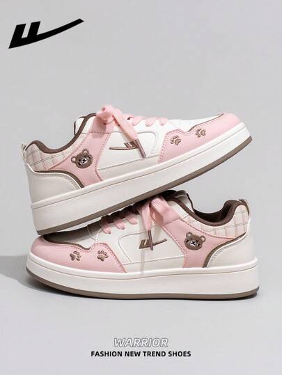  1 双 WARRIOR 女式厚底系带软底休闲鞋，低帮户外平底鞋，圆头低跟防滑纯色优雅软底登山鞋，适合学生，毕业照，平底鞋，低帮皮革运动滑板鞋