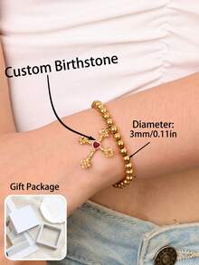 1 件个性化诞生石手链，女士定制手链，金十字架吊坠手链，女士珠宝，女士礼物，适合女性、男性、情侣、家庭、儿童日常佩戴、派对、生日、毕业典礼、友谊、感恩节、周年纪念日