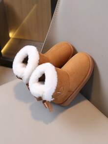 Fashionable New Kids Snow Boots, Girls Bowknot Short Boots, Thick Warm Boots, Non-Slip Soft Bottom Children Boots, Winter