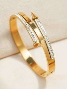 3pcs Luxury High-End Rhinestone Inlaid Gold Bracelets, Roman Numeral Rhinestone Bracelet, Criss-Cross Rhinestone Bracelet, Nail Rhinestone Bracelet/Bangle, Suitable As Birthday Gift For Girlfriend/Best Friend, Party Wear