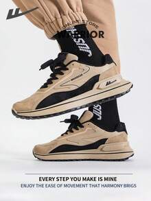 WARRIOR 战士舒适街头风格厚底男鞋春秋舒适跑步鞋简约风格休闲时尚运动鞋全年适用耐磨全天穿着训练运动鞋 - 黑/卡其 - 查看 2