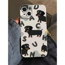 Funda de silicona líquida para teléfono móvil con patrón de perro salchicha lindo, protección de Body completo, a prueba de golpes y caídas, de goma suave TPU