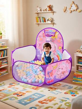 儿童球池帐篷 - 室内/室外游戏屋，易折叠，适合生日派对，卡通粉色小象主题装饰，坚固的入口，粉色帐篷，适合男孩女孩（幼儿和儿童），便携式游戏屋，适用于家庭、日托中心或活动，梦幻设计，易折叠，户外休闲区，露营帐篷，结构坚固