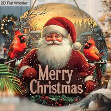 Christmas Cardinal Wooden Wreath Sign, Hanging Santa Claus Holiday Decoration, Festive Front Door Wall Decor With Seasonal Greetings, Durable Wood Material With Traditional Design For Yuletide Cheer