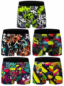 6 piezas de calzoncillos tipo bóxer estampados para hombres, con patrones de graffiti aleatorios, ropa interior gráfica, adecuada para Navidad