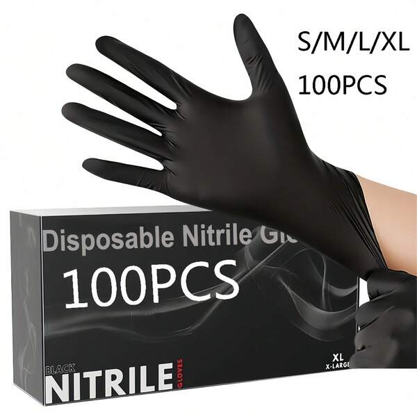 100/50PCS Black Disposable Nitrile Gloves, Durable Household Cleaning Gloves, Latex-Free Waterproof Anti-Static Multi-Purpose Gloves, Suitable For Household Cleaning, Kitchen, Bathroom, Home, Household Supplies, Holiday Gifts, Party Favors, Available In S, M, L, XL Sizes (Without Box)