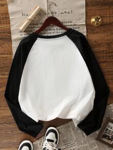 Y2K Cute Pixel Cat Print Raglan Sleeve T-Shirt For Women, Loose Fit Contrast Color Casual Top White Spring - White - View 9