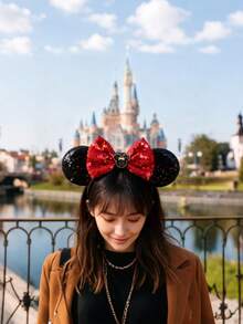 1 件闪亮卡通老鼠耳朵头带，带亮片装饰，米奇和米妮老鼠耳朵头带，带亮片，米妮老鼠耳朵头带，带蝴蝶结设计，适合学生派对、化妆舞会 - 彩色 - 查看 2