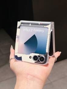 1pc Fashionable Minimalist PC Material Cute Moon & Rose Element Foldable Phone Case, Protective And Anti-Drop: Compatible With Samsung Galaxy Zflip 3/Zflip 4/Zflip 5/Zflip 6/Zflip 7, OPPO Find N3 Flip, Razr 50 Ultra, Razr 60 Ultra, Razr 60, Razr 50, MIX Flip, Galaxy Z Flip7 FE - Clear - View 3