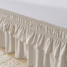 VOLTITO Multi-Layer Ruffle Bed Skirt 16 Inch Drop, 2 Layer Elastic Wrap Around Bed Skirts For Twin Full Queen King CK Size Bed, Easy To Install Dust Ruffle, Machine Washable Soft Fabric, Double Layers Bedskirt - Linen - View 2