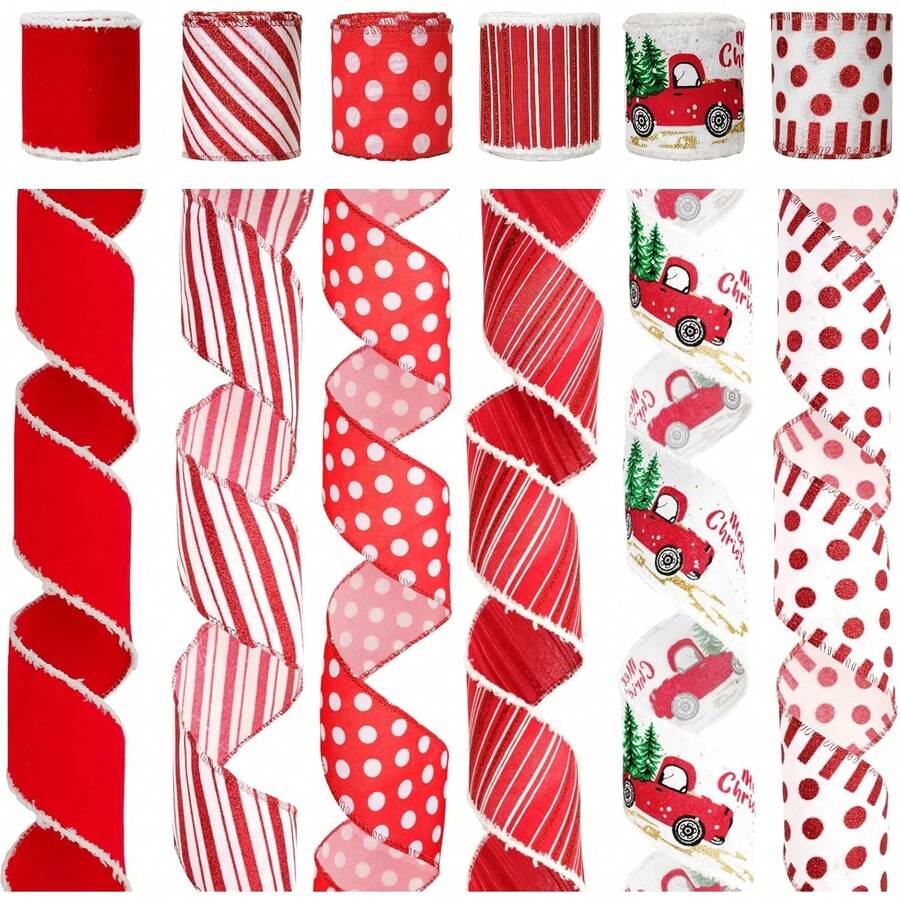 Christmas Wired Ribbon 30 Yards - 2.5 Inch Candy Cane Striped Burlap Ribbon For Wreaths, Gift Wrapping And Tree Decorations - Red and White - View 1