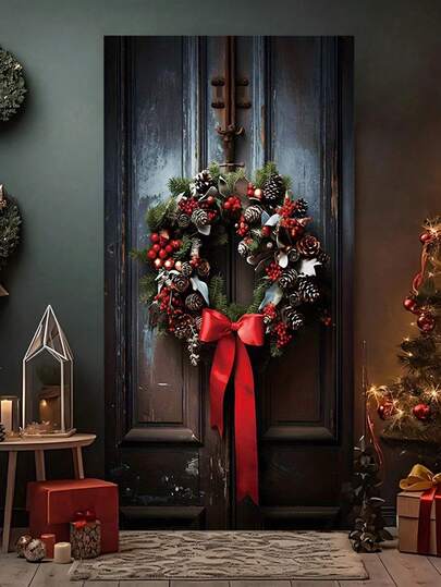Festive Christmas Wreath Door Banner - 90cm X 35.4inch, No Power Required, Polyester Material, Suitable For Christmas And New Year Decorations Home Decor Christmas Decorations Room Decor