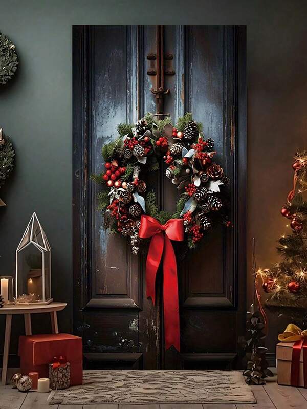 Festive Christmas Wreath Door Banner - 90cm X 35.4inch, No Power Required, Polyester Material, Suitable For Christmas And New Year Decorations Home Decor Christmas Decorations Room Decor