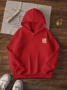 Áo nỉ dài tay in họa tiết dáng rộng cho bé gái tuổi teen, thích hợp mặc mùa thu/đông, chất liệu dày dặn, dành cho học sinh - Áo nỉ được thiết kế cho những tâm hồn trẻ trung năng động, với thông điệp "Niềm tin chiến thắng nỗi sợ hãi". - Đỏ - Xem 3