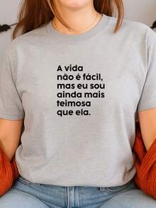 Women's Babylook Printed T-Shirt Phrases Life Is Not Easy But I'm Even More Stubborn Than Her 100% Cotton Various Funny Phrases - 灰色 - 查看 2