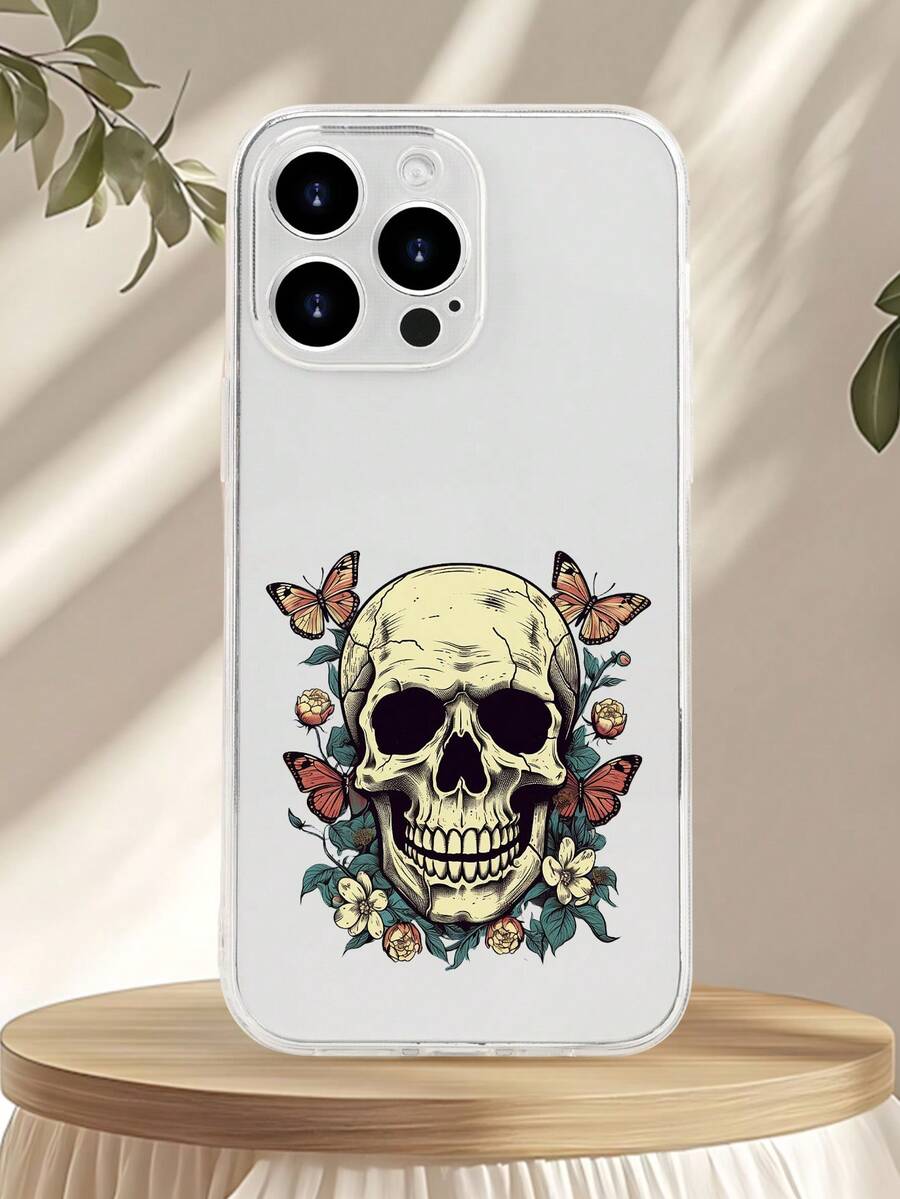 1PC Funda de teléfono con diseño de calavera y mariposas, estilo minimalista, protector contra caídas, carcasa transparente de alta transparencia, compatible con iPhone16/15/14/13/12/11/Pro/ProMax, compatible con Galaxy A34/A35/A54/A55,Galaxy S20/S21/S22/S23/S24 Ultra/Plus, compatible con Moto/Galaxy/Redmi/Honor/OPPO, agarre cómodo, regalo festivo para amigos, novia, novio, familia - transparente - Ver 1