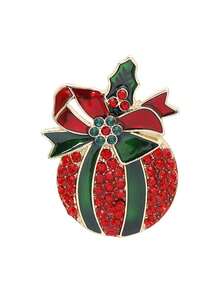1/5 Piezas de broches de Navidad con diamantes incrustados - Alfileres florales creativos - Manzana roja, muñeco de nieve, campana, alce de dibujos animados - Broches para damas - Regalo de Navidad perfecto