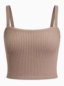 Conjunto de 3 piezas de tirantes casual adelgazante para mujer, unicolor, camiseta casual versátil para uso diario - Desnudo rosa - Ver 8