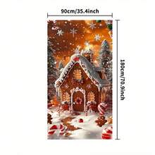 1pc 2D Doorway Flag, Holiday Gingerbread House Door Cover, Polyester Fiber Entrance Decor With Candy Cane And Gingerbread Man Pattern, Suitable For Christmas, Thanksgiving, New Year, Winter