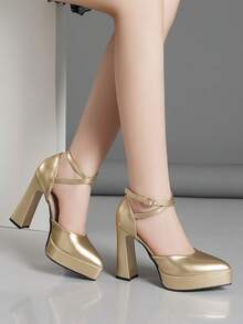 女士镂空高跟鞋，超高跟，粉色、杏色、白色、黑色、红色、银色、金色可选，时尚百搭 - 金色 - 查看 4